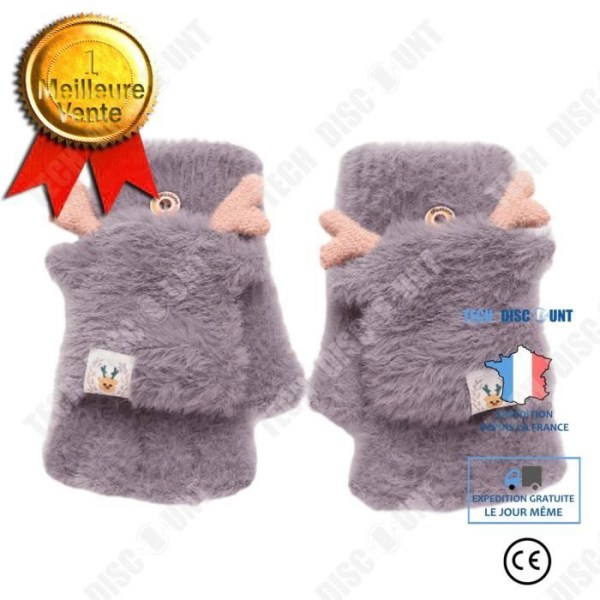 TD® Vinter Jul Elg Horn Tegneserie Kvinde Pels Fløjls Studerende Skrivning Fingerless Flip Handsker Varme