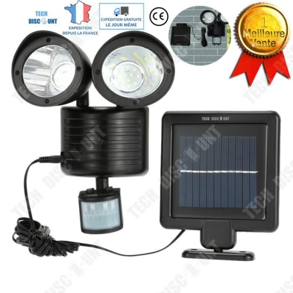 TD® Lampe dobbel projektør sollys 22 LED med bevægelsessensor
