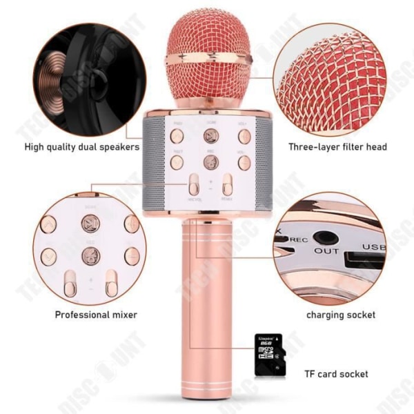 TD® Trådløs Karaoke Mikrofon, Bluetooth Bærbar Karaoke Mikrofon med LED Lys til Feste Synge Gaveidé til Børn