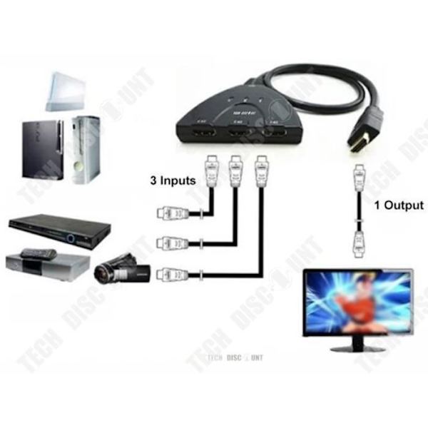TD® HDMI Switch Splitter Selector 3 Port Auto Audio Video 480i-480P-720P-1080i-1080P Intelligent Manuell Plug and P
