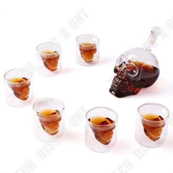 TD® Set med 6 whiskyglas + karaff vincocktail dödskalle flaska transparent 700ml Shooter bar middag halloween service