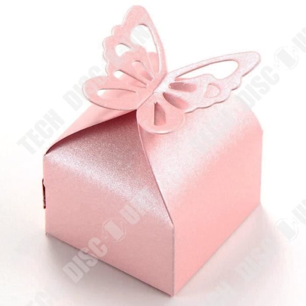 TD® Lot 50 bitar Butterfly Paper Boxes- Favor Box- Bröllop Dop Dekoration Födelse Rosa
