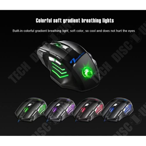 TD® Gamer Mouse 3200 DPI LED optisk spelmus 7-knapps trådbunden spelmus PC-mus Datormus Gaming