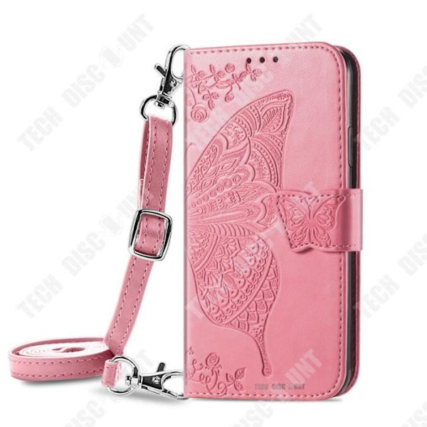 TD® lädertelefonfodral för iPhone 14 Butterfly-präglad design Flera korthållare Fallbeständig