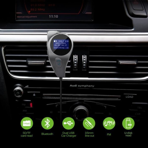 BBL01 Bluetooth Car Kit Musikspelare Modulator FM-sändare 2.1A Dubbel USB