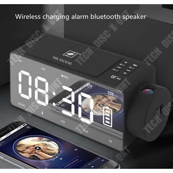 TD® Trådløs højttaler / Telefonoplader / Bluetooth projektionsur DIY smart
