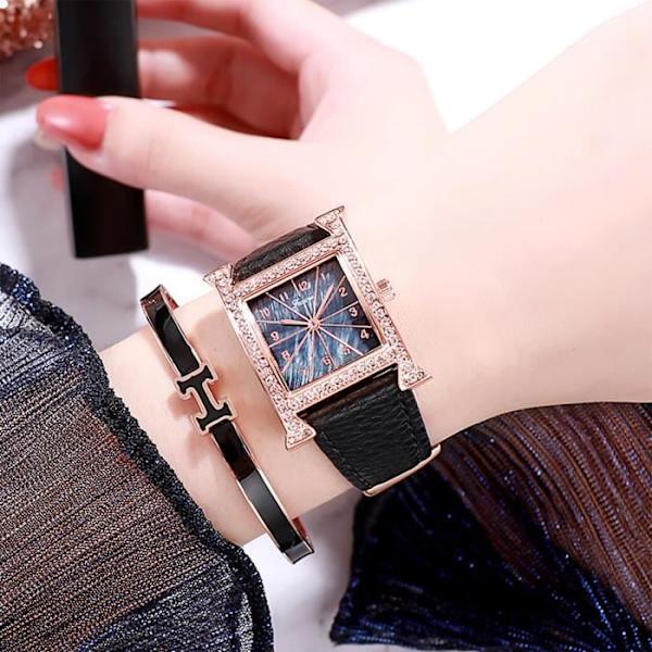TD® Gaveæske Dameur - Vandtæt - Øreringe + Ring + Halskæde - Armbånd + Læder Ur Quartz God Kvalitet Smykkesæt Guld