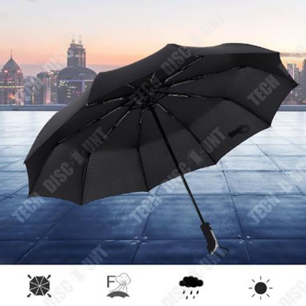 TD® 10 os automatisk paraply med tre fold, unisex reklameparaply, foldbar forretningsparaply, sort solparaply.