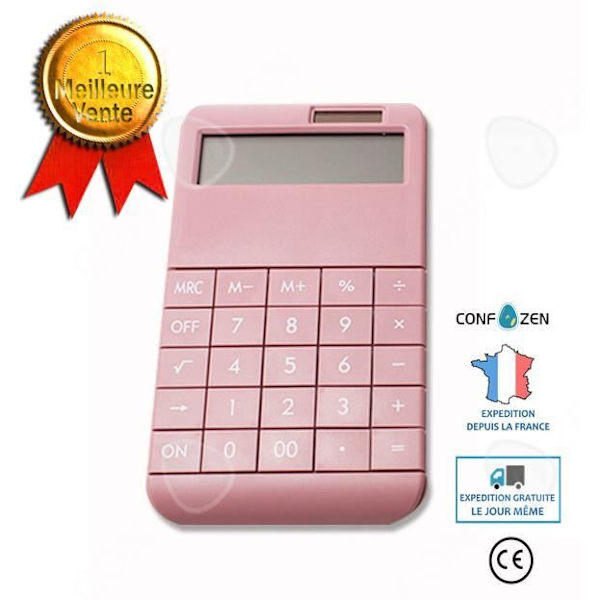 Miniräknare - CONFO - Bärbar - Solenergi - LCD-skärm - Rosa