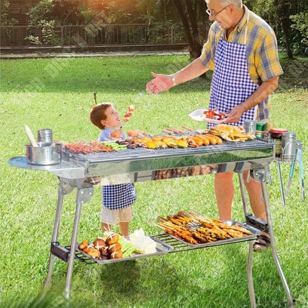 TD® Grill til kulbarbecue til 5-10 personer Transportabelt sammenklappeligt grill i rustfrit stål til udendørs brug 73x33.2x70 c