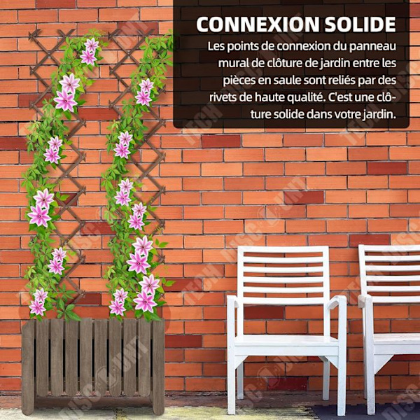 TD Træpanel i naturligt træ 44x25cm naturligt piletræ espalier, justerbar bredde til værelse, have, dekorativ hegn i træ
