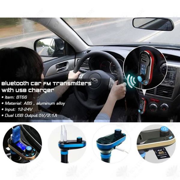 HTBE® Bil MP3 U-disk-afspiller med opladning FM Bluetooth transmitter, hands-free, dobbelt USB-opladningsport til opkald.