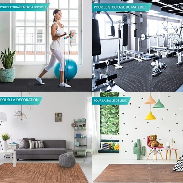 TD® Gym Sport Gulvtæppe med 12 Beskyttelsesplader i Skum 61 cm x 61 cm Sort