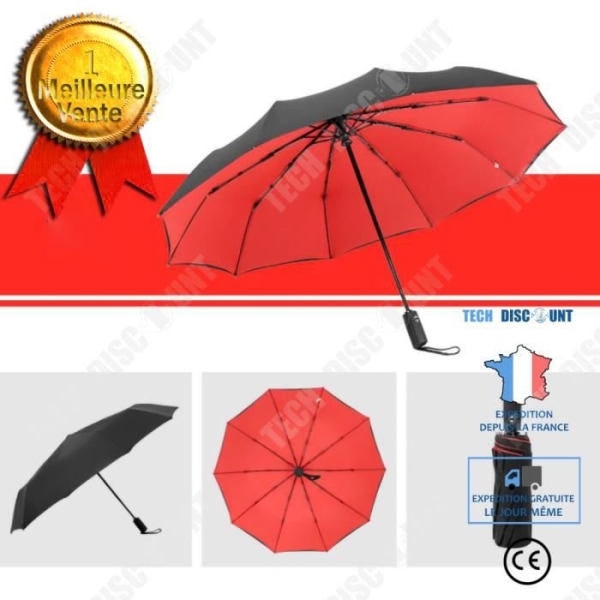 TD® Vindtät dubbelt automatiskt hopfällbart paraply Kvinna Man Tio Ben Lyx Bil Stor Företag Kvinnor Present Parasoll|Röd