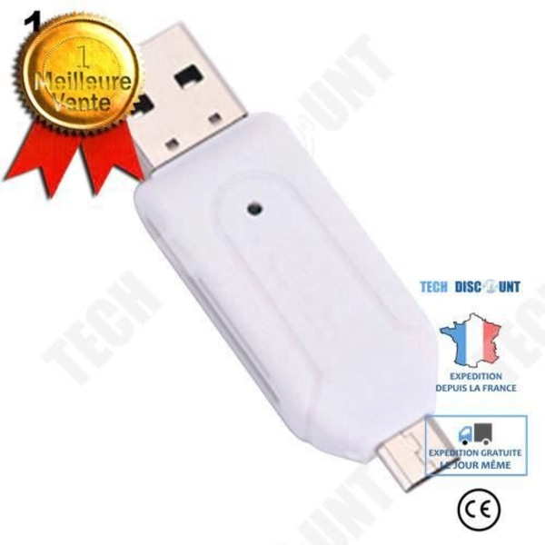 TD® Bärbar 2 i 1 USB OTG-kortläsare / Universal Micro SD Micro USB TF SD-kortläsare för PC-telefon / Vit multifunktion