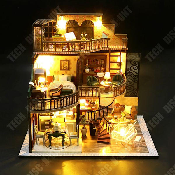 TD Dukkebutik LED Træ Miniature Spil at bygge miniaturehus Dukkebutik DIY Miniaturehus med 2 stk værktøj