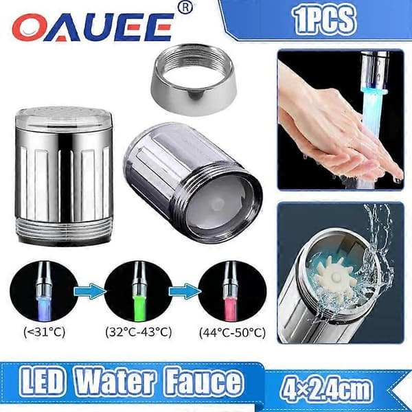 LED Vannkran Stream Lys Kjøkken Baderom Dusj Kran Dyse Hode 7 Fargeendring Temperatur Sensor Lys Kran Led-lingling Temperature control