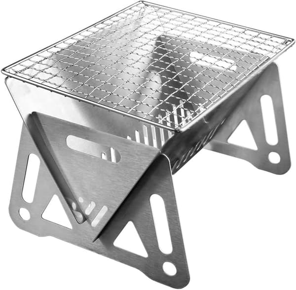 Mini bærbar kullgrill, liten campinggrill i rustfritt stål