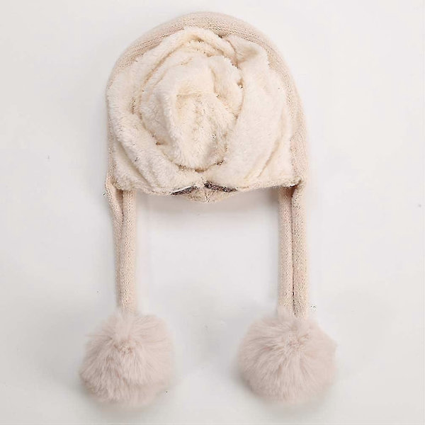 Stickad mössa - Öronlapps vintermössa för kvinnor-lingling} Beige