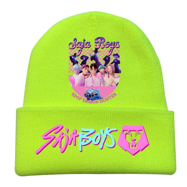 KPOP Devil Hunter-tema stickad mössa, lockig beanie, tryckt ullmössa, vintermössa för utomhusbruk, vuxen fluorescerande gul -4 Fluorescent Yellow-4 One size