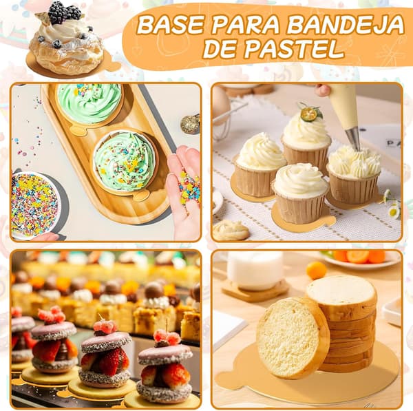200 st Mini Tårtbrickor, Premium Guld Kartongbaser 8 cm, Mousse Cupcake Bas för Efterrättstårta, Tårtbrickor för Mousse, Cupcake, Bröd
