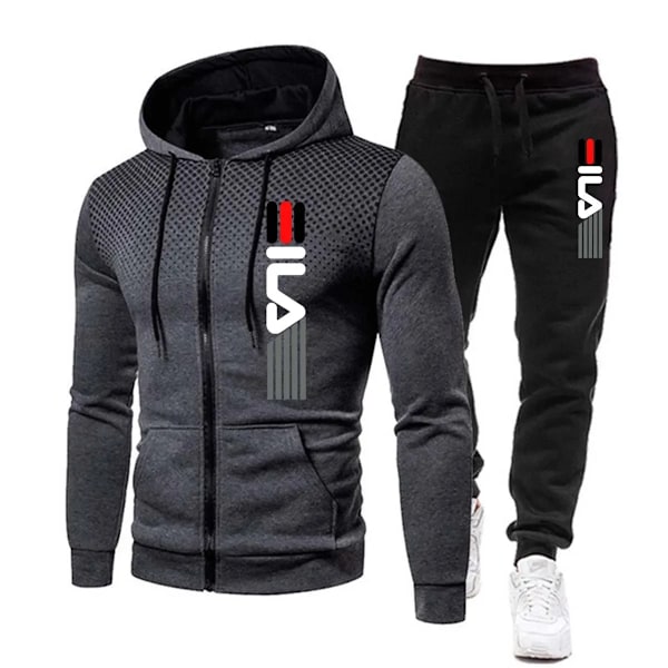 Ny Trendig Träningsoverall för Män Hoodie Fitness Gym Kläder Män Löpning Set Sportkläder Jogger Herr Träningsoverall Vinterdräkt Sport GRÅ GRAY S