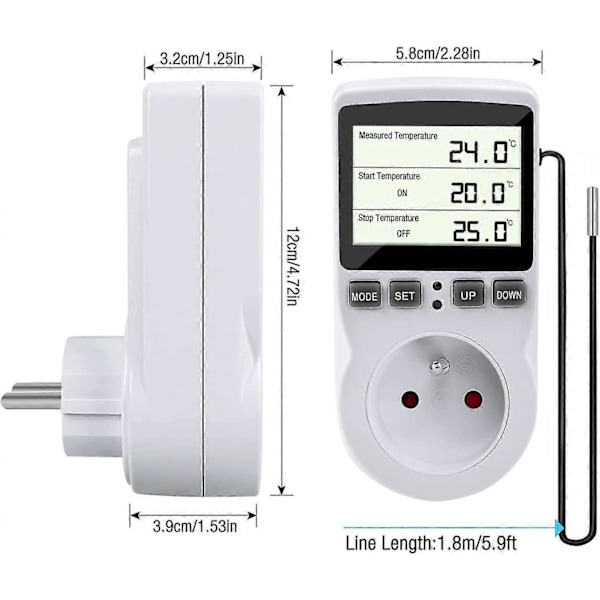 Temperaturkontrollert kontakt, digital programmerbar timer med probe, drivhusvarmer akvarium
