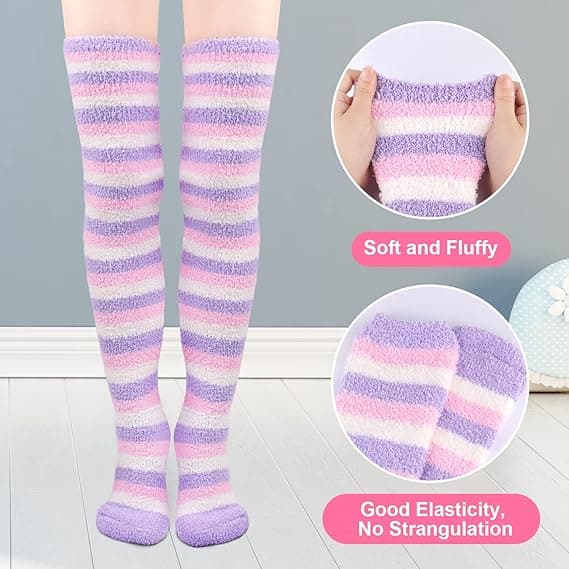 To par tykke fleece strømper til kvinder, stribede over-knee strømper, et perfekt julegavevalg.