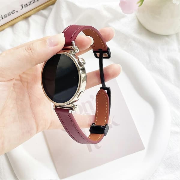 Bästsäljare 22mm Slim Läder Klockarmband Kompatibelt med Huawei Watch 3 Wine red