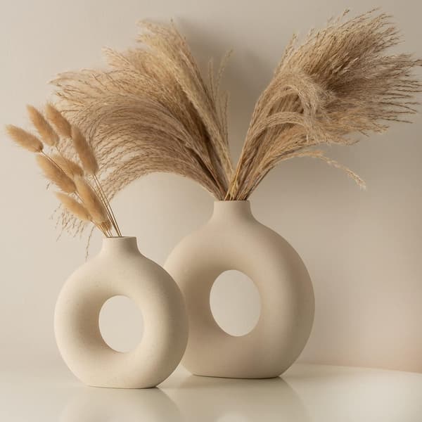 Het Liten Vit Munkvas Keramisk Vas För Pampasgräs, Rumsdeko Boho Hem Mini Vas Ornament Estetisk Inredning Vardagsrum S