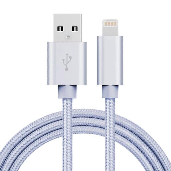 3M 2A Vevd Mønster Lightning 8Pin USB Data Synkroniserings- og Ladekabel Kompatibel med iPhone iPad iPod-lingling} Silver Silver Color
