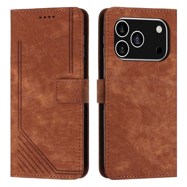 Kompatibel med iPhone 17 Pro Stand Case Prægede Linjer Læder Telefon Cover-lingling}