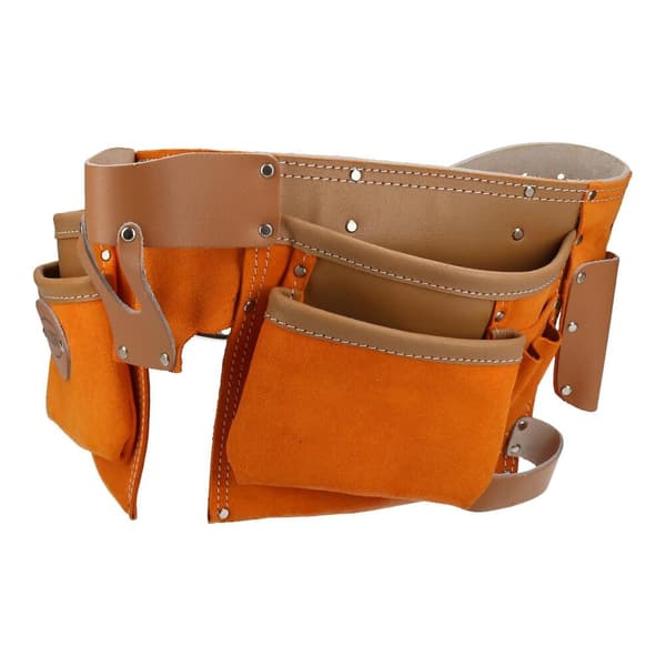 Suede and Leather Tool Belt with Double Roll Design, 10 Pockets and Adjustable Belt Buckle.