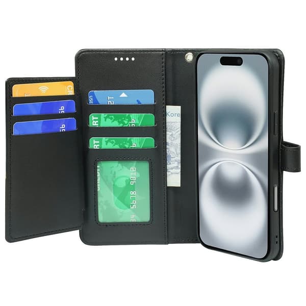Kompatibel med iPhone 17 Nine-Compartment Wallet Case - Sort Svart black