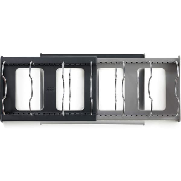 This pot rack/trimmer/kitchen storage rack has 7 adjustable compartments and is perfect for storing kitchen utensils, frying pans, pot lids, and more.