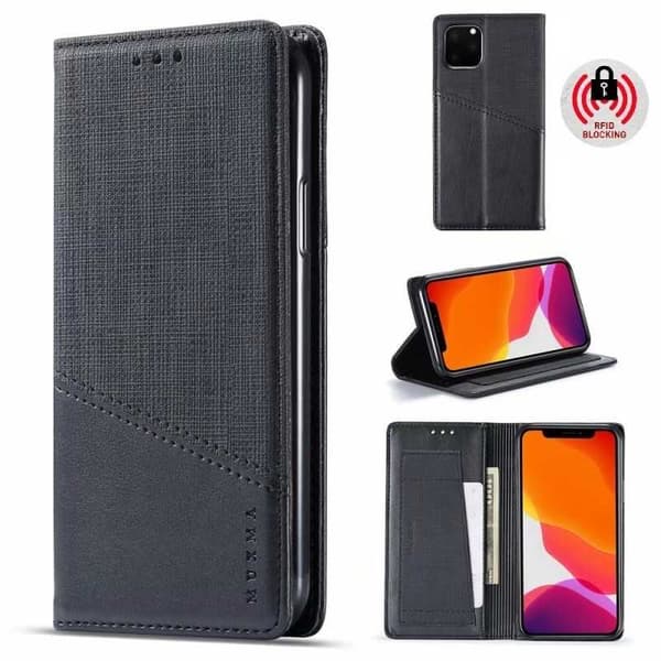 Kompatibel med iPhone 13 Pro Max Elegant PU Läder Skyddsfodral Svart black