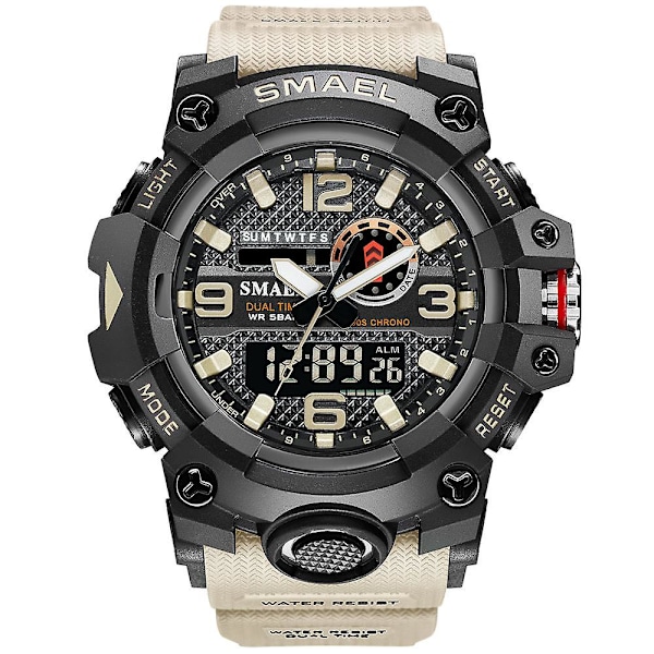 Påskrabatt! Högkvalitativa Smael Digital Herr Militärklockor Dubbel Tid Vattentät Lyx Topp Klocka Herr Sport Led Quartz Analog Armbandsur Herr Khaki