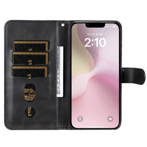 Kompatibel med iPhone 16e Klassisk Lynlås Flip Cover - Sort Black black
