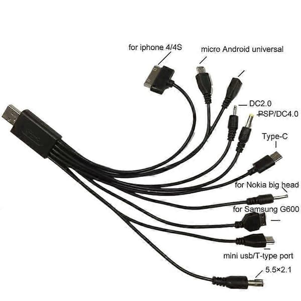 10 i 1 Multifunksjonell USB-ladekabel-lingling} Black 10 In 1