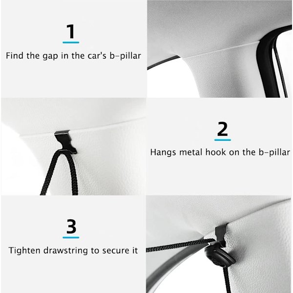 Solskjerm for bil med avtakbart panel, egnet for for- og bakseter.