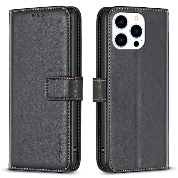 Hot 2025 iPhone 15 Pro BINFEN COLOR Præget Wallet Case - Sort Black Svart