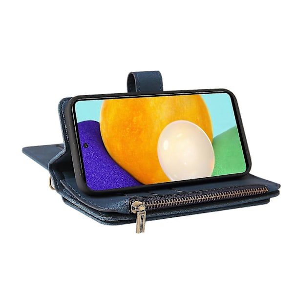 Påskrabatt! Högkvalitativt WXH Kompatibelt med Samsung Galaxy A52 5G/A52S PU Läder Magnetisk Stängning Femton Kortplatser Blixtlåsficka Telefonfodral Blue