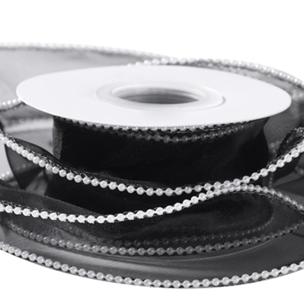 5 Yard 4 cm Vågigt band Faux Pearls Fishtail Nätgarn Bred Doy-Rosett Omslagsband för fest-färg: svart
