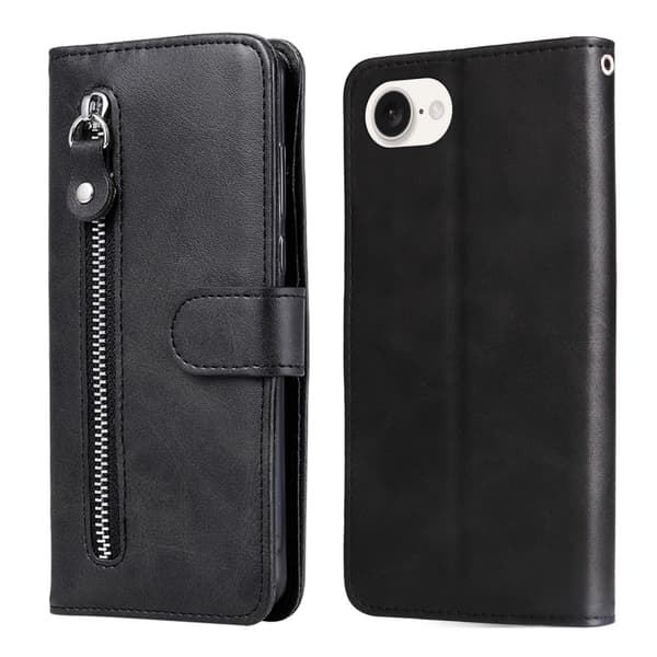 Kompatibel med iPhone 16e Klassisk Lynlås Flip Cover - Sort Black black