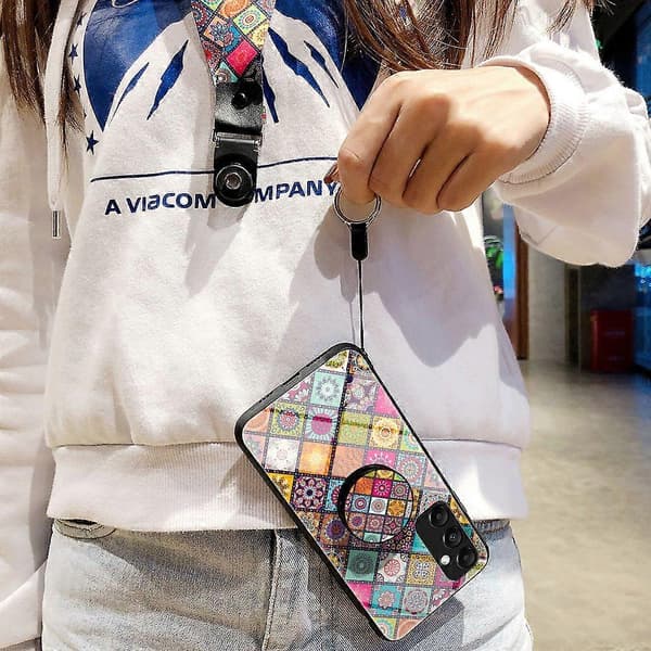 Kompatibel med Samsung Galaxy A35 5G Stödfodral Härdat Glas+PC+TPU Telefonskal-lingling} Multicolor Checkered Pattern