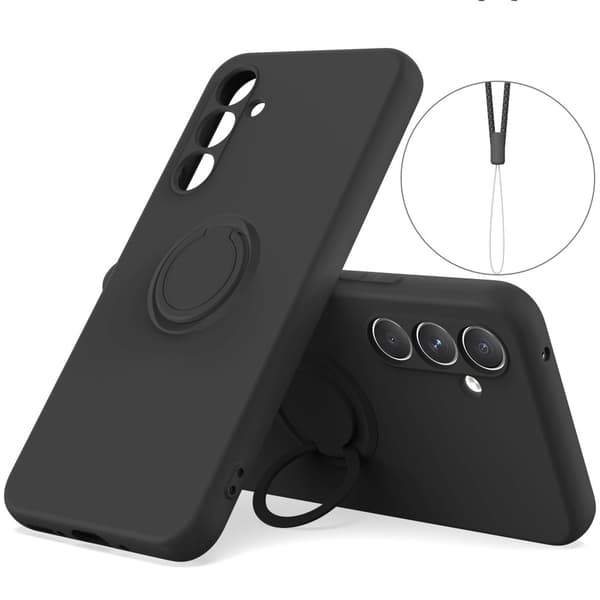 Kompatibel med Samsung Galaxy S25 telefoncover med ringholder (sort)