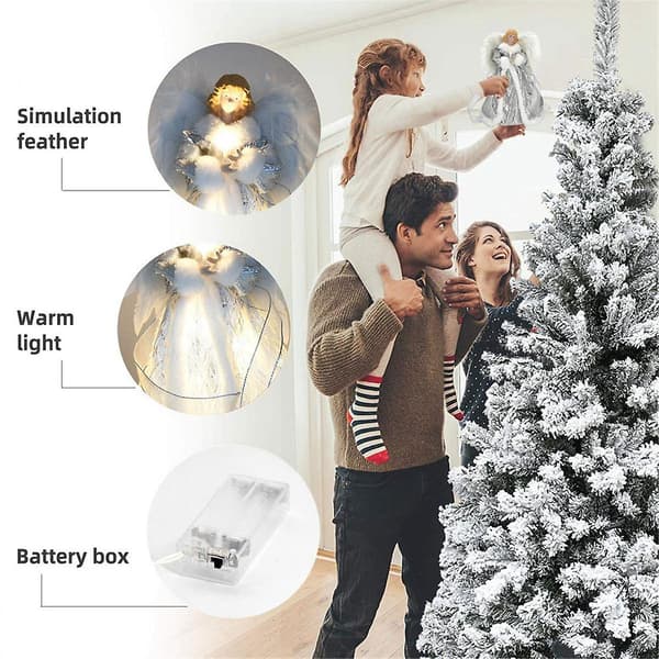 Engel Jul med Lys & Forlenget Ledning, Søte LED-belyste Tretopper, A-lingling} White