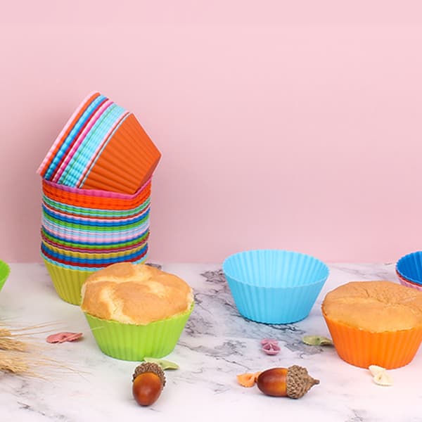 50 gjenbrukbare silikonbakeformer, cupcake-/muffinsformer, 7 cm