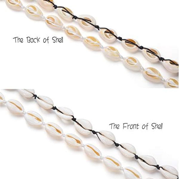 Seashell Necklace, Adjustable, Natural Seashell (Beige Braided Cord)