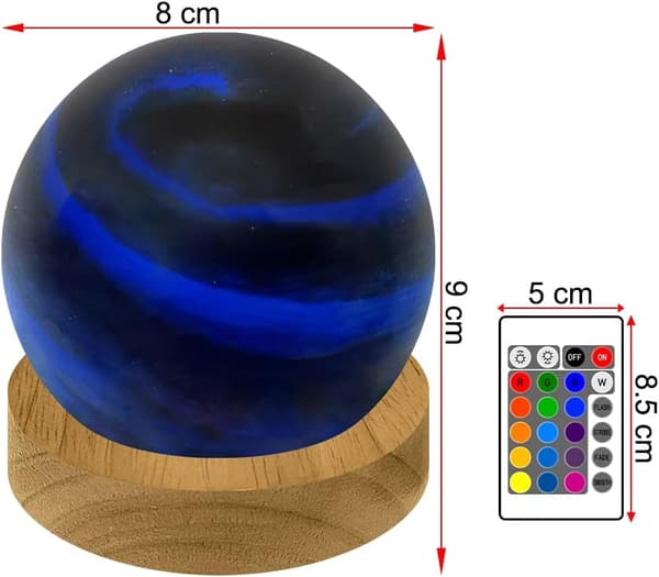 3D planet glaskugle natlampe, 16 RGB farver og lysdæmper, USB træbase c Parent